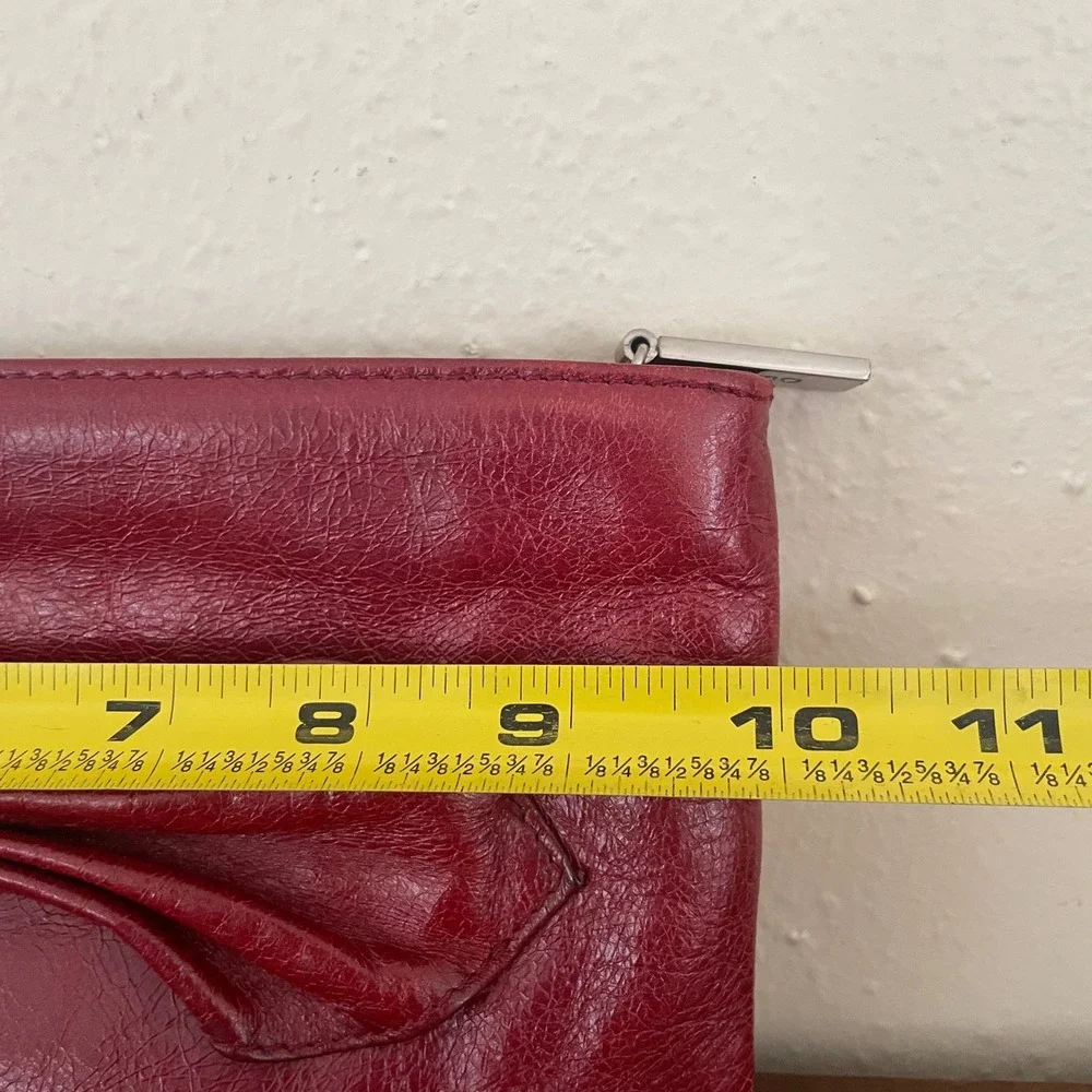 HOBO International‎ Red Leather Wristlet Clutch Purse Scrunched Bow Handbag Card